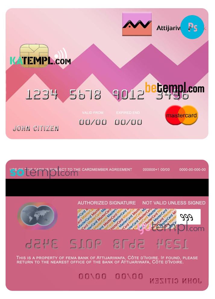 Côte d’Ivoire Attijariwafa bank mastercard credit card template in PSD format, fully editable